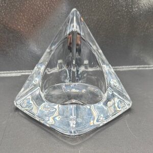 Swedish 1960 Crystal Candle Holder MCM Nybro Sweden Pyramid Art glass
